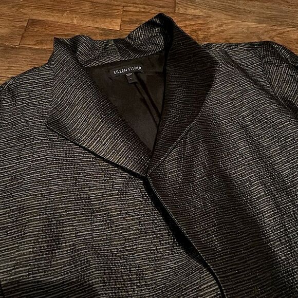 Eileen Fisher Women’s Size Large Metallic Silk Lined Open Face Cardigan Coat - Picture 12 of 12